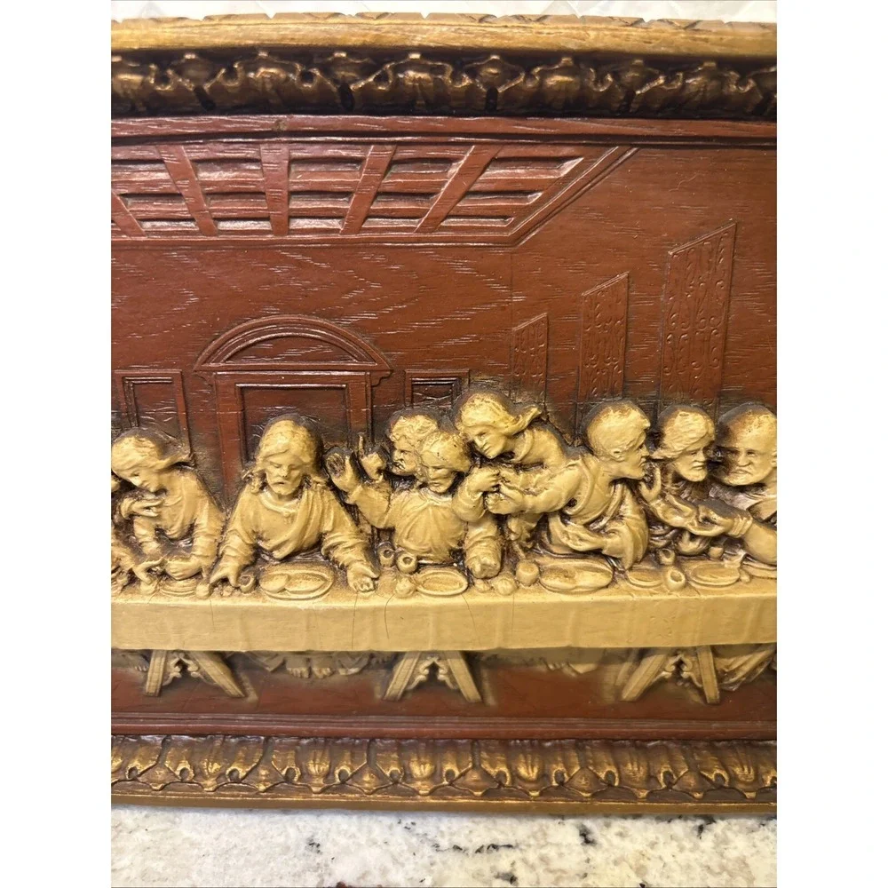 Vintage DaVinci's Last Supper resin plaque Jesus Christianity Judas ~Please Read